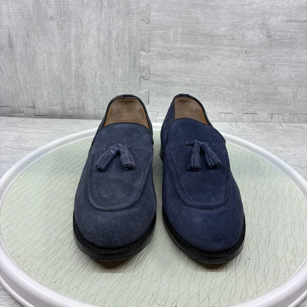 Samuel Windsor Tassel Loafers Mens 10.5 Blue Suede Slip On Dress Shoes